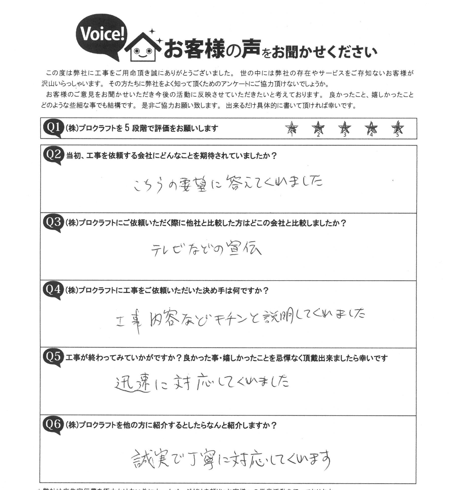 お客様の声アンケート